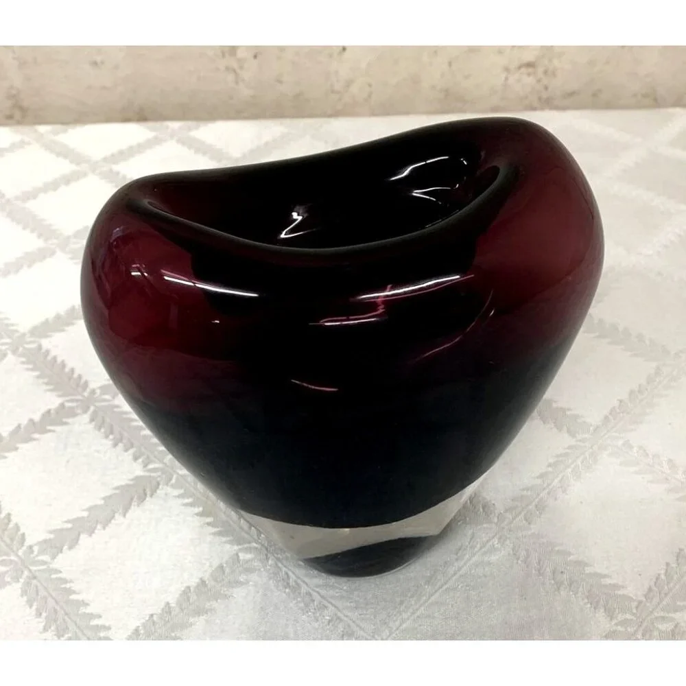 Purple Abstract Glass Vase Art Heavy 5.5